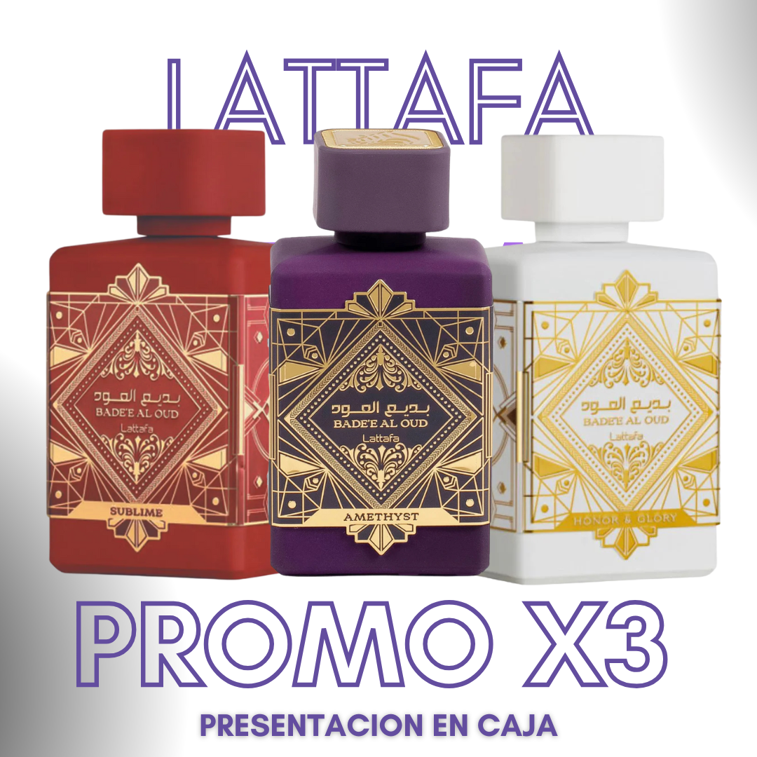 Promo 1 LATTAFA honor, sublime y amatista Presentacion caja